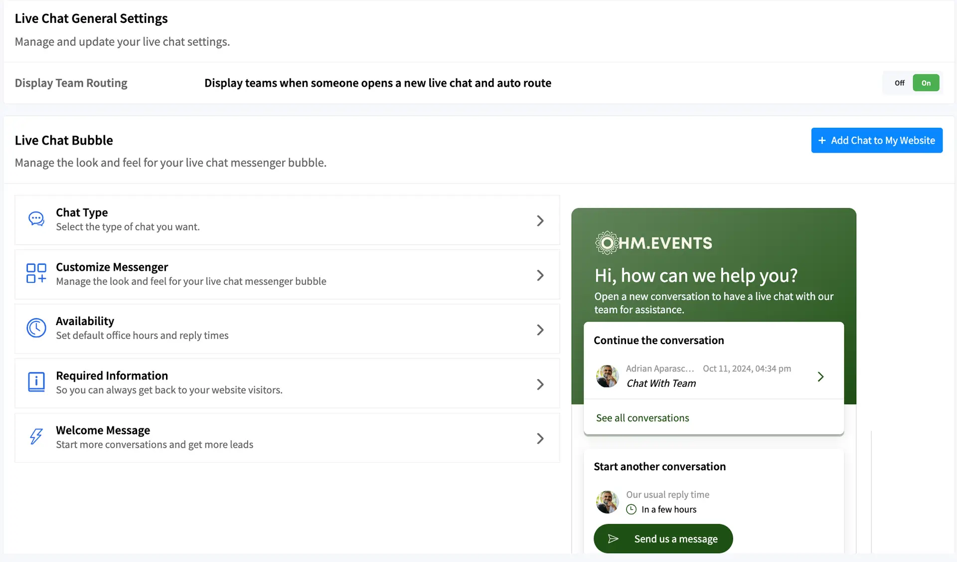 OHM SAAS Live Chat